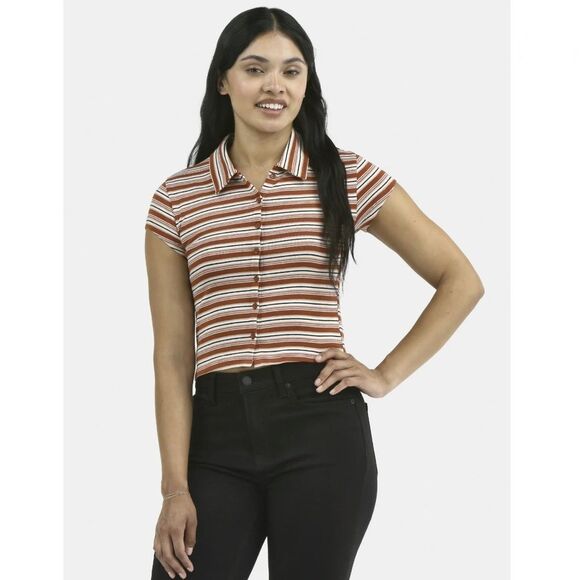 Women’s Button Front Cropped Striped Polo Shirt 2-Pack Size XL - Picture 4 of 11